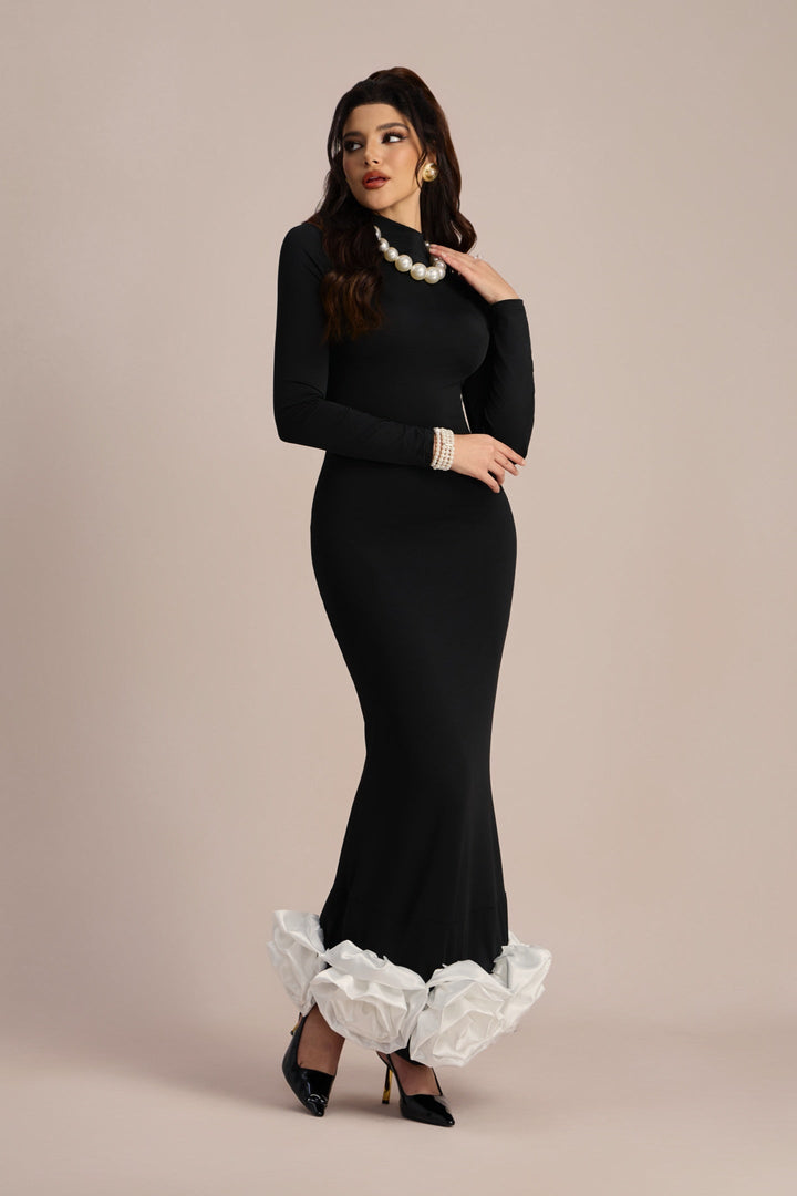 Heloise Uzun Kollu Çiçek Aplikeli Maxi Elbise