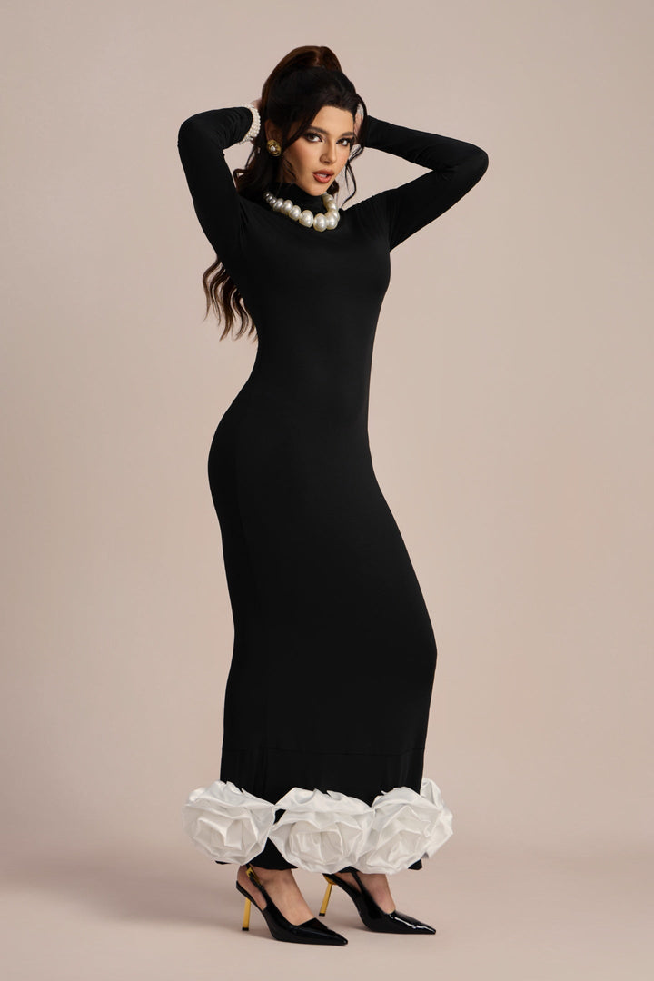 Heloise Uzun Kollu Çiçek Aplikeli Maxi Elbise