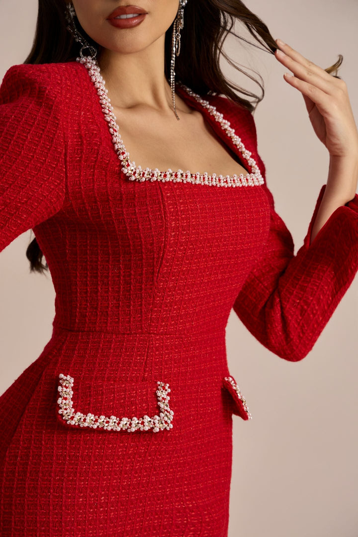 Camilla Kare Yaka Tüvit Mini Elbise