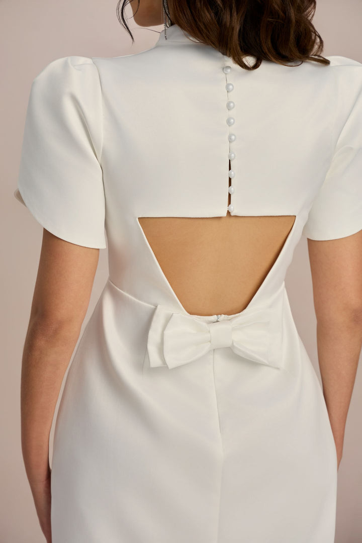 Adela Dekolteli Fiyonklu Mini Elbise