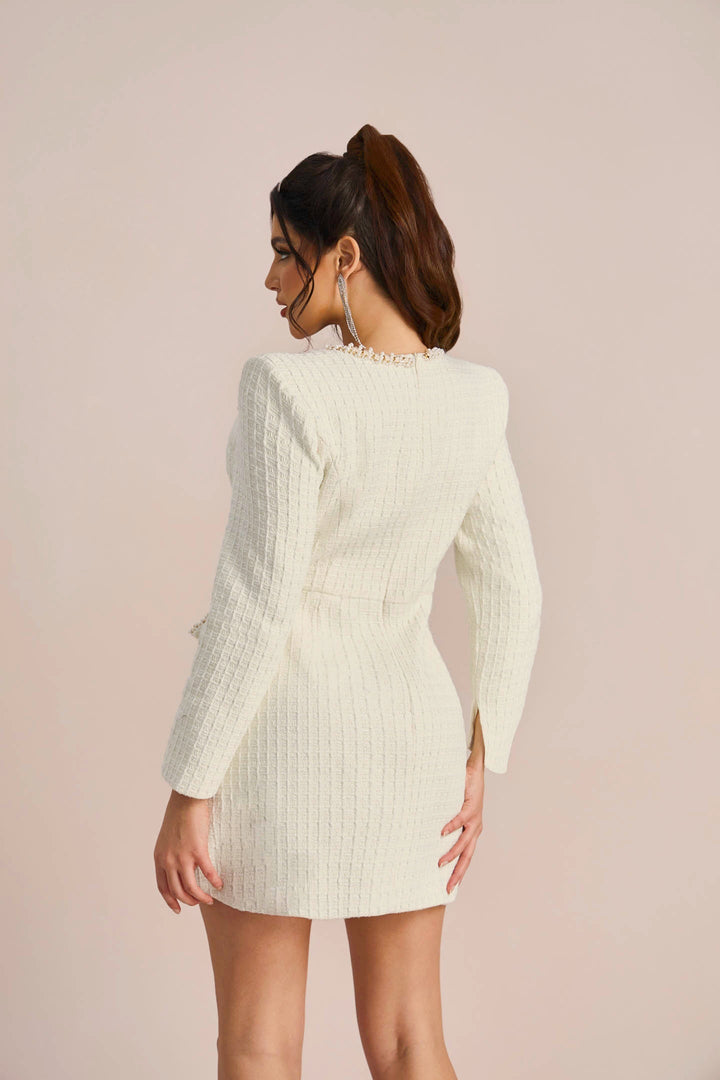 Camilla Kare Yaka Tüvit Mini Elbise