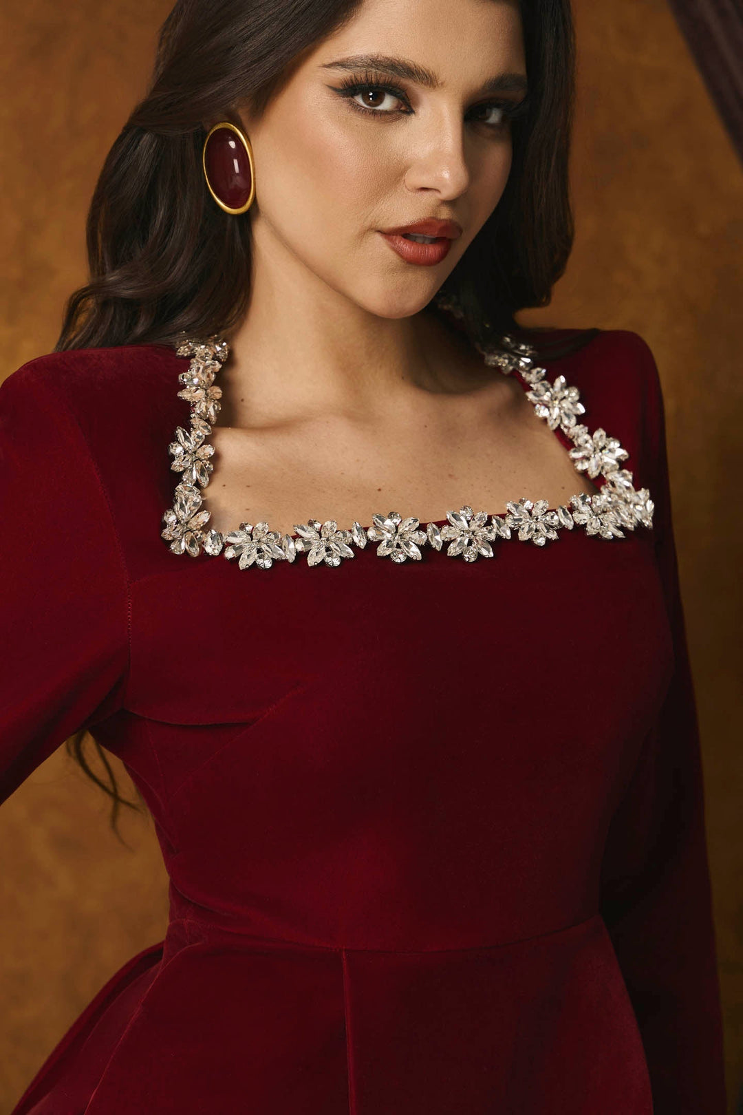 Veromca Taşlı Kadife Mini Elbise