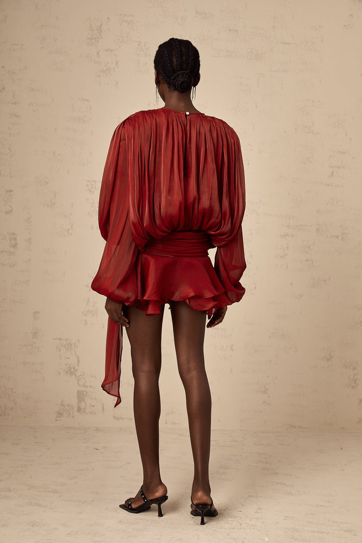 fırfırlı mini kırmızı elbise