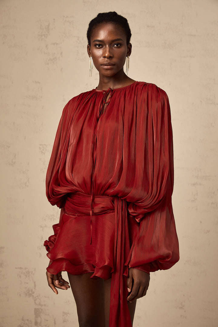 fırfırlı mini kırmızı elbise