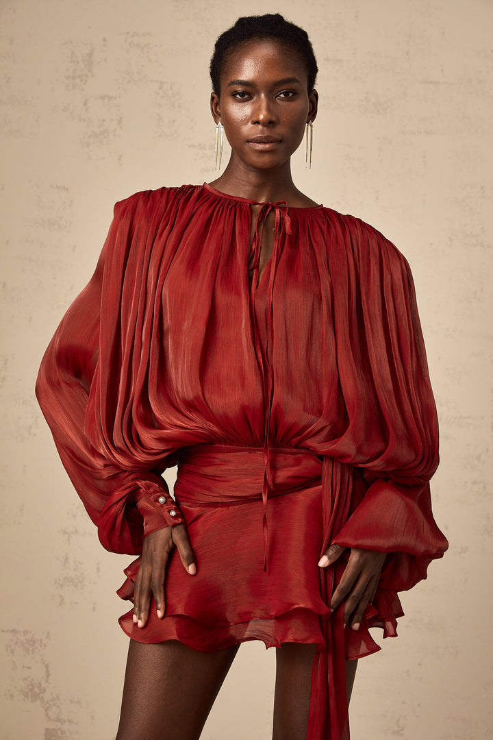 fırfırlı mini kırmızı elbise