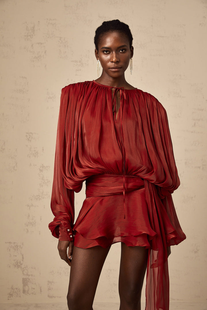 fırfırlı mini kırmızı elbise