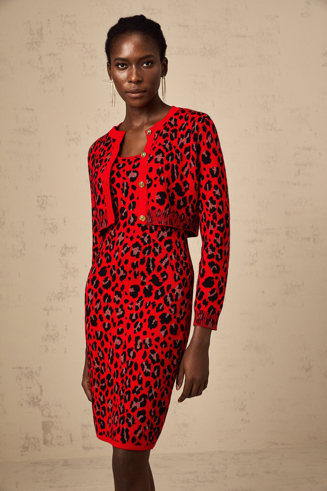 Honorine Kırmızı Leopar Desenli Hırka