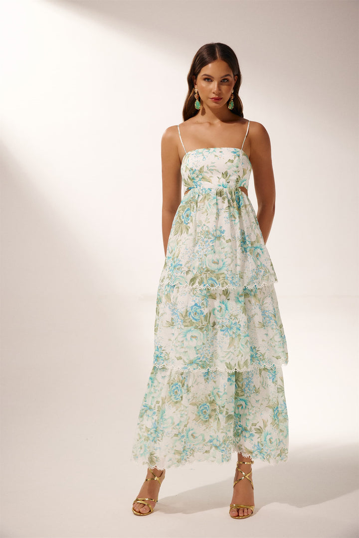 Sabina Baskılı Cut-Out Midi Elbise