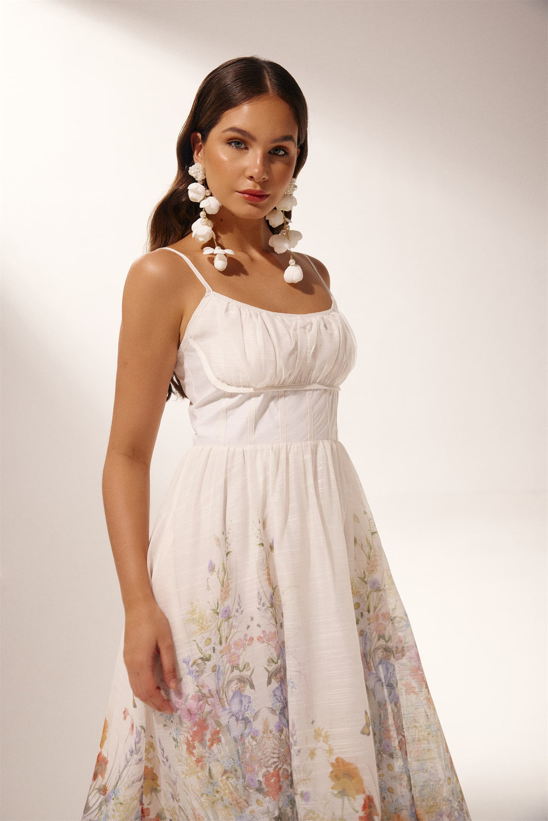 Yoland Çiçek Baskılı Dantelli Midi Elbise