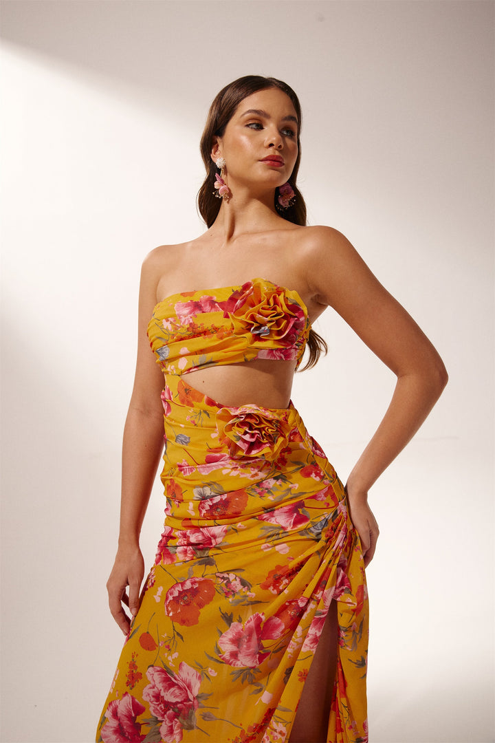 Lena Çiçek Baskılı Cut-Out Maxi Elbise