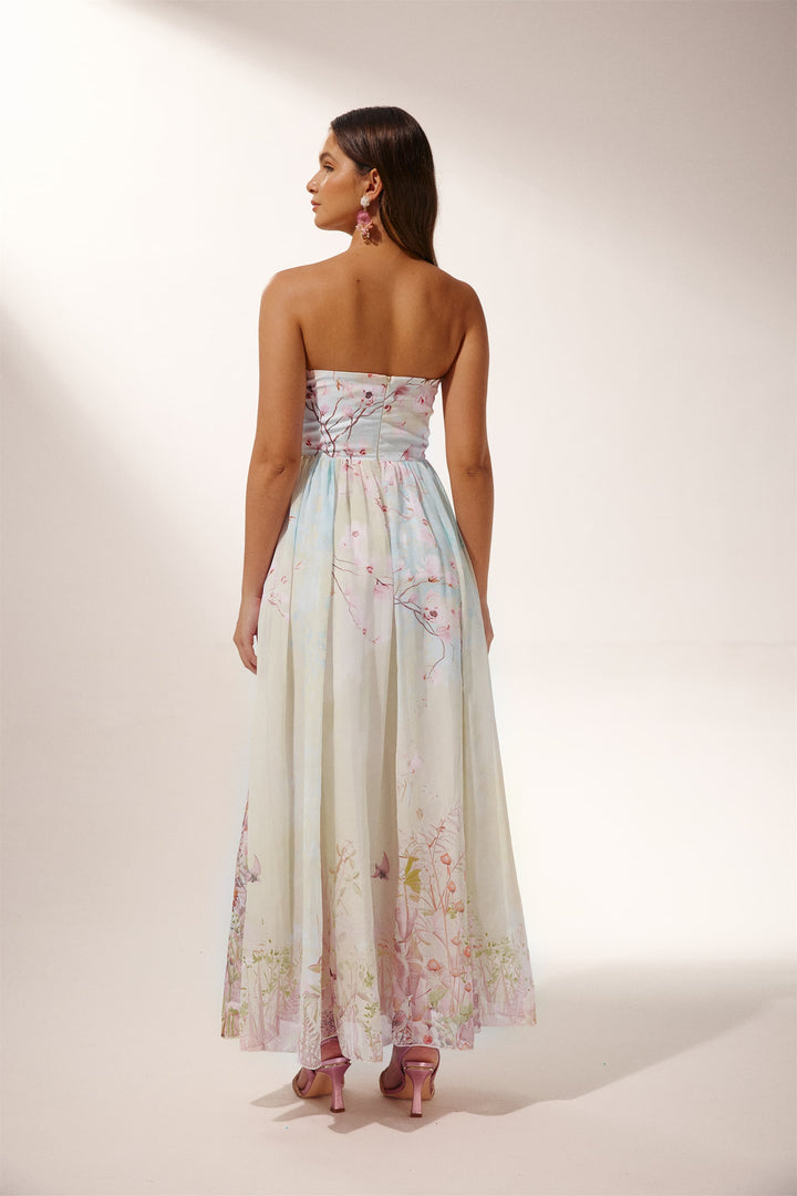 Octavia Baskılı Cut-Out Fırfırlı Maxi Elbise