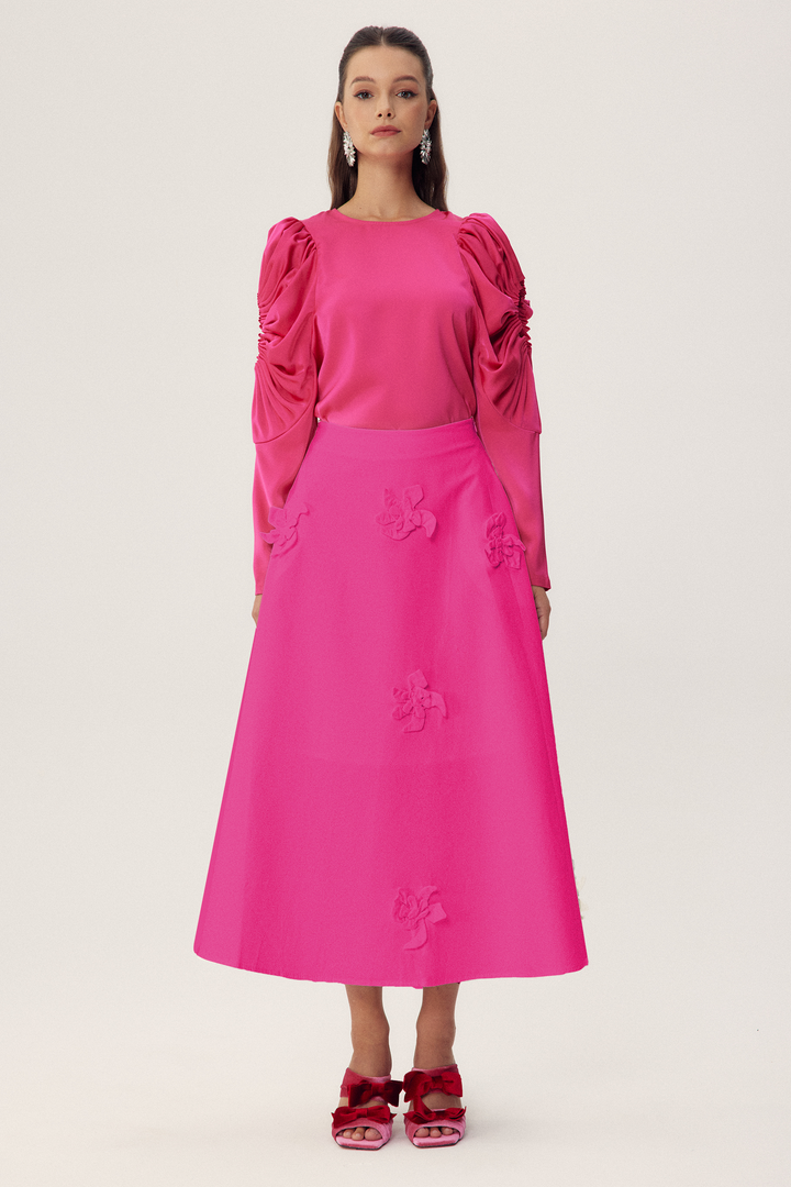 Una Oymalı Kollu Saten Bluz