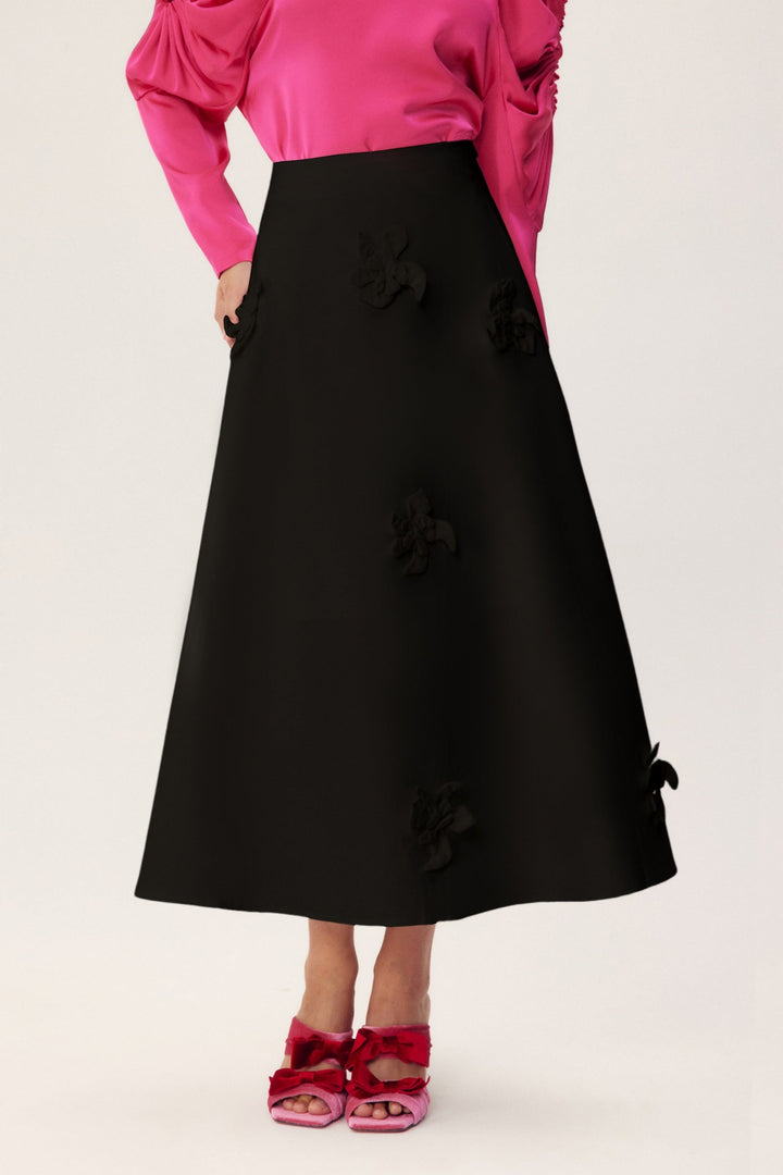 Una Çiçekli A Kesim Midi Etek