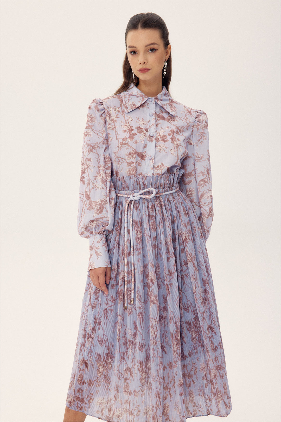 Judith Çiçek Baskılı Pileli Etek Takım