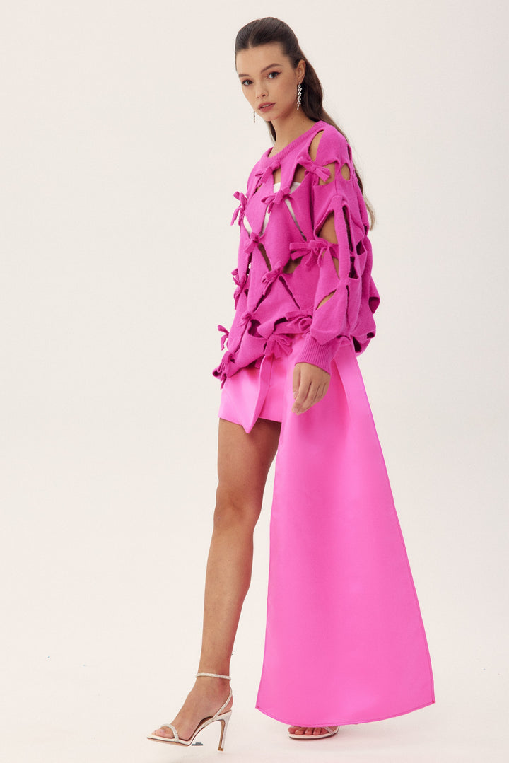 Sielia Çiçek Kuyruklu Mini Saten Etek