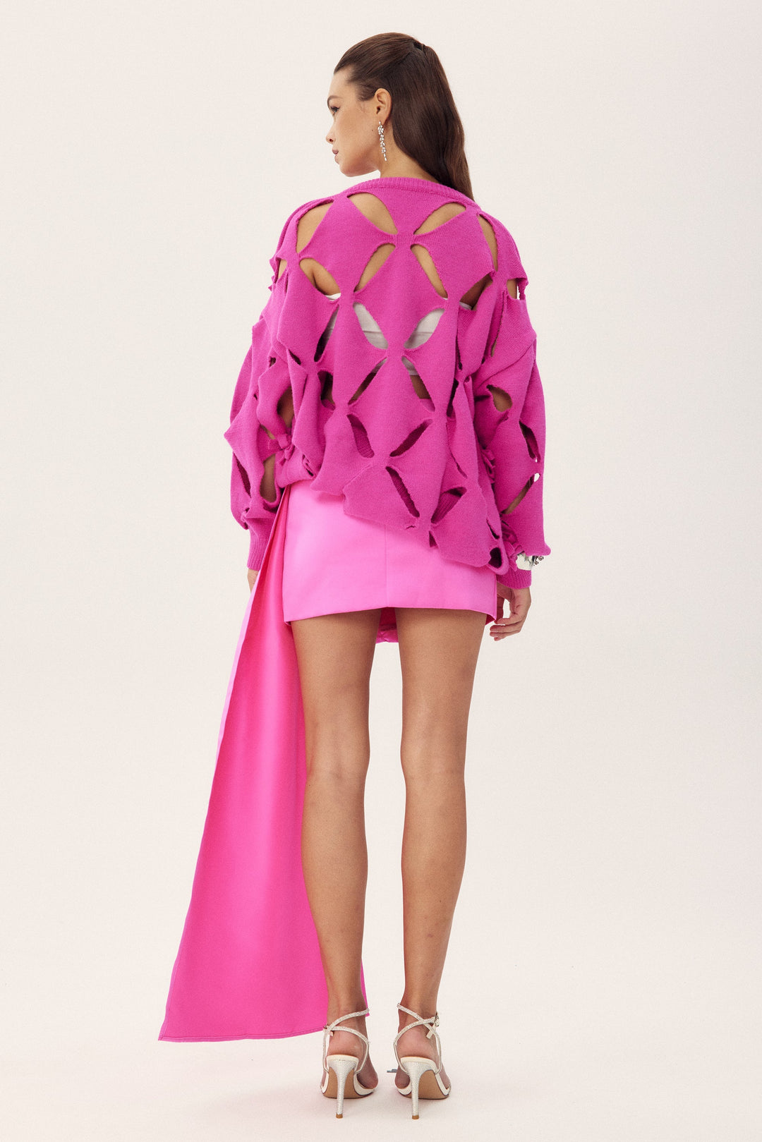 Sielia Çiçek Kuyruklu Mini Saten Etek