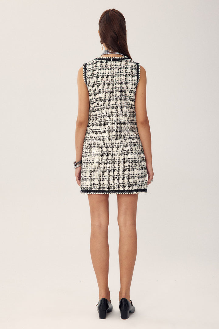 Aldine Diamante Kontrast Kesimli Tüvit Mini Elbise