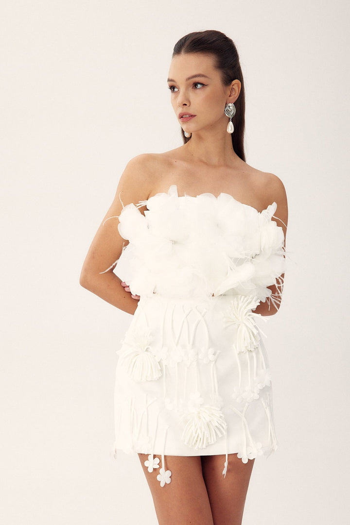 Renate Püskül Çiçek Mini Saten Etek