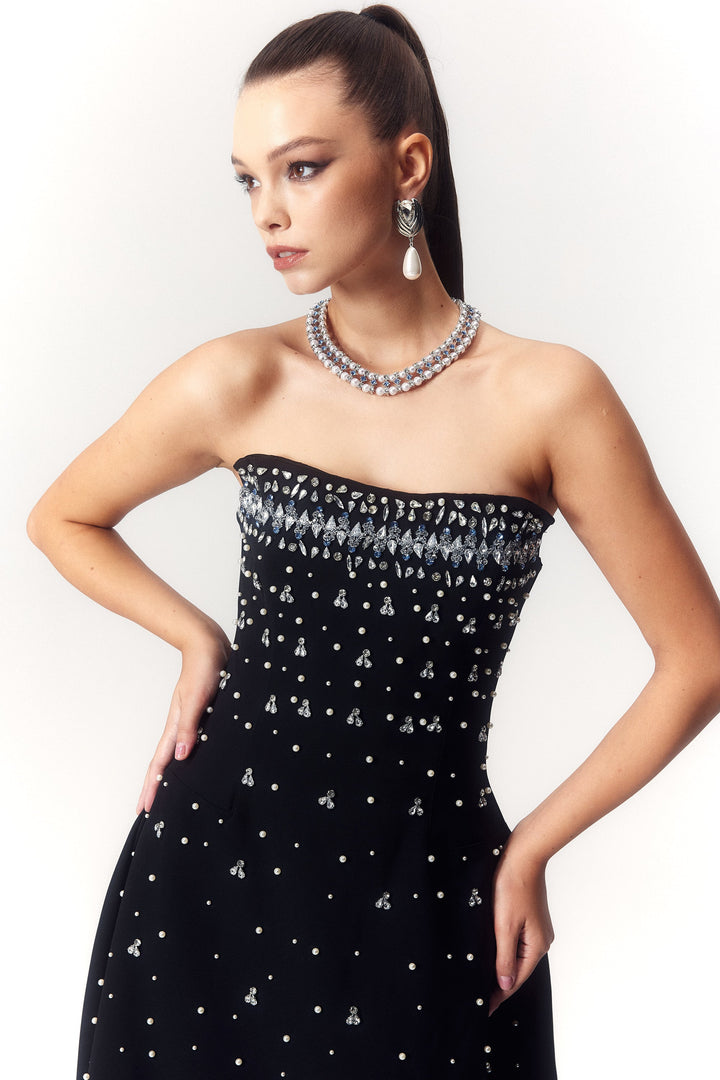 Verna Kristal Taşlı Kolsuz Midi Elbise