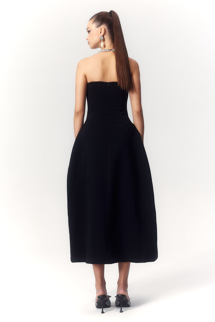 Verna Kristal Taşlı Kolsuz Midi Elbise