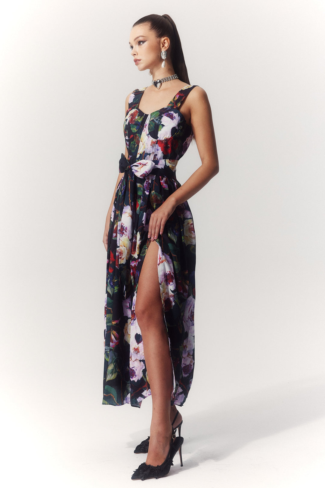 Teresa Çiçek Baskılı Sweet Heart Midi Elbise