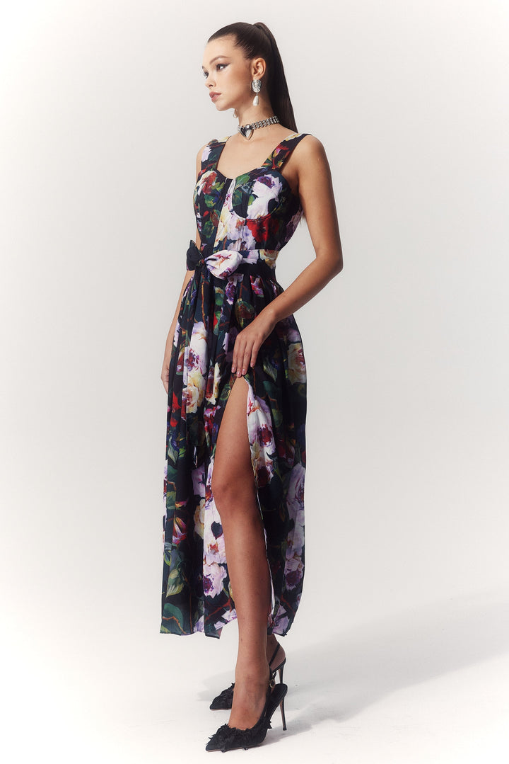 Teresa Çiçek Baskılı Sweet Heart Midi Elbise