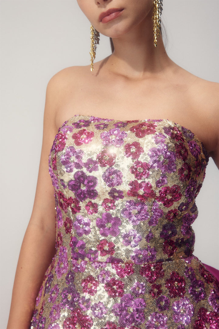 Madeline Çiçek Payet Ilmek Mini Elbise