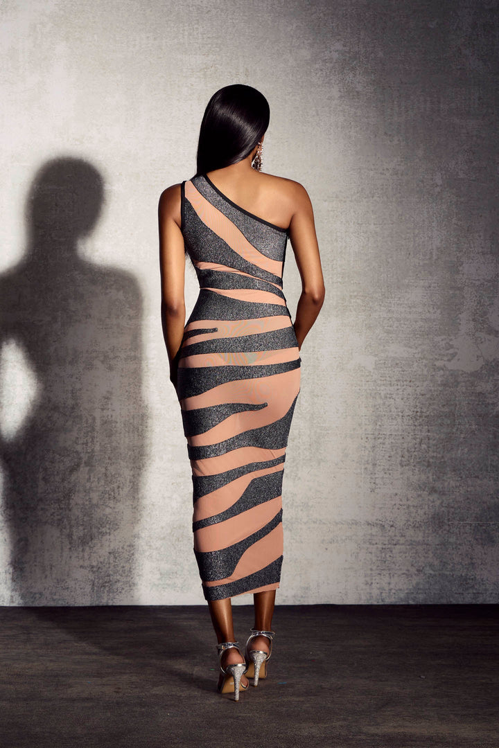 Morgan Tek Omuz Bandajlı Midi Elbise