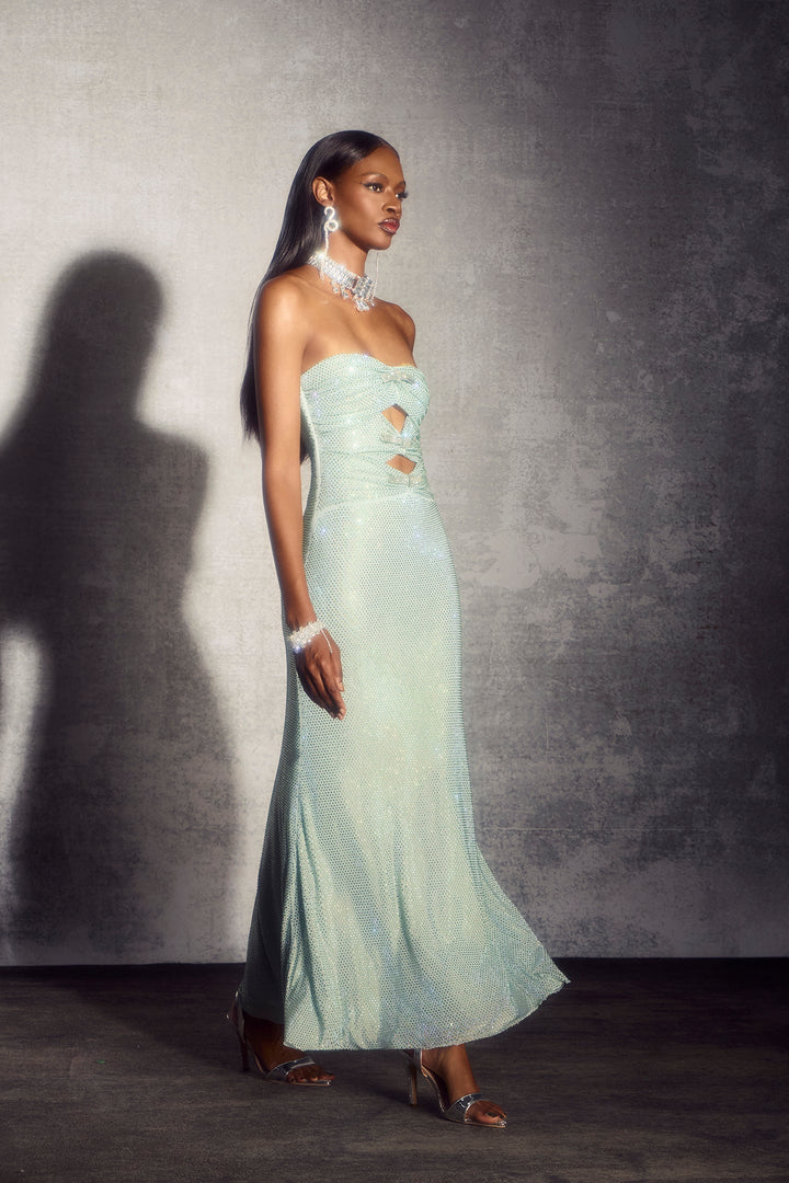 Sandra Taşlı Straplez Uzun Elbise