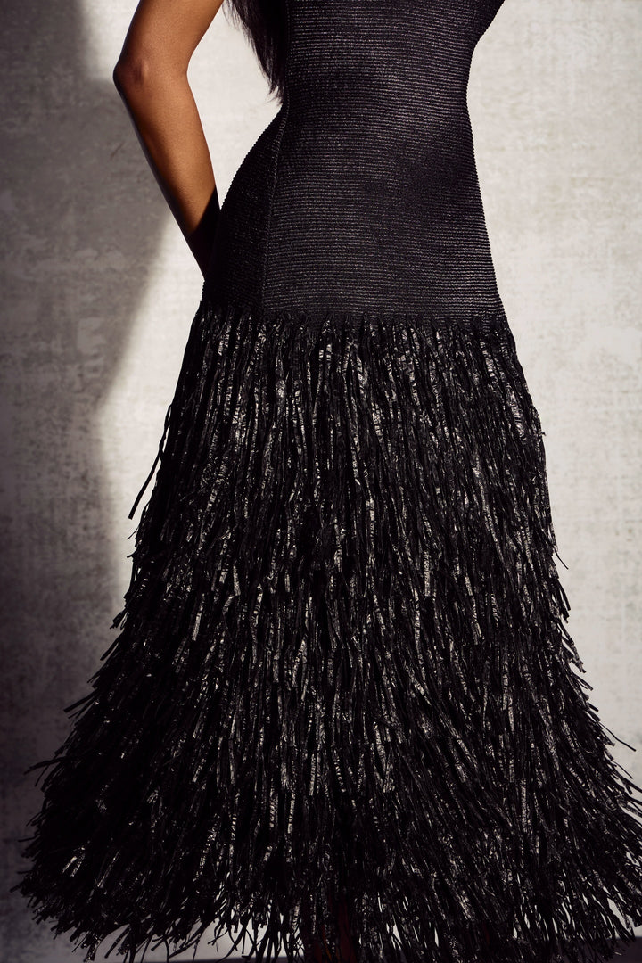 Mavis Sırtı Açık Püsküllü Triko Midi Elbise