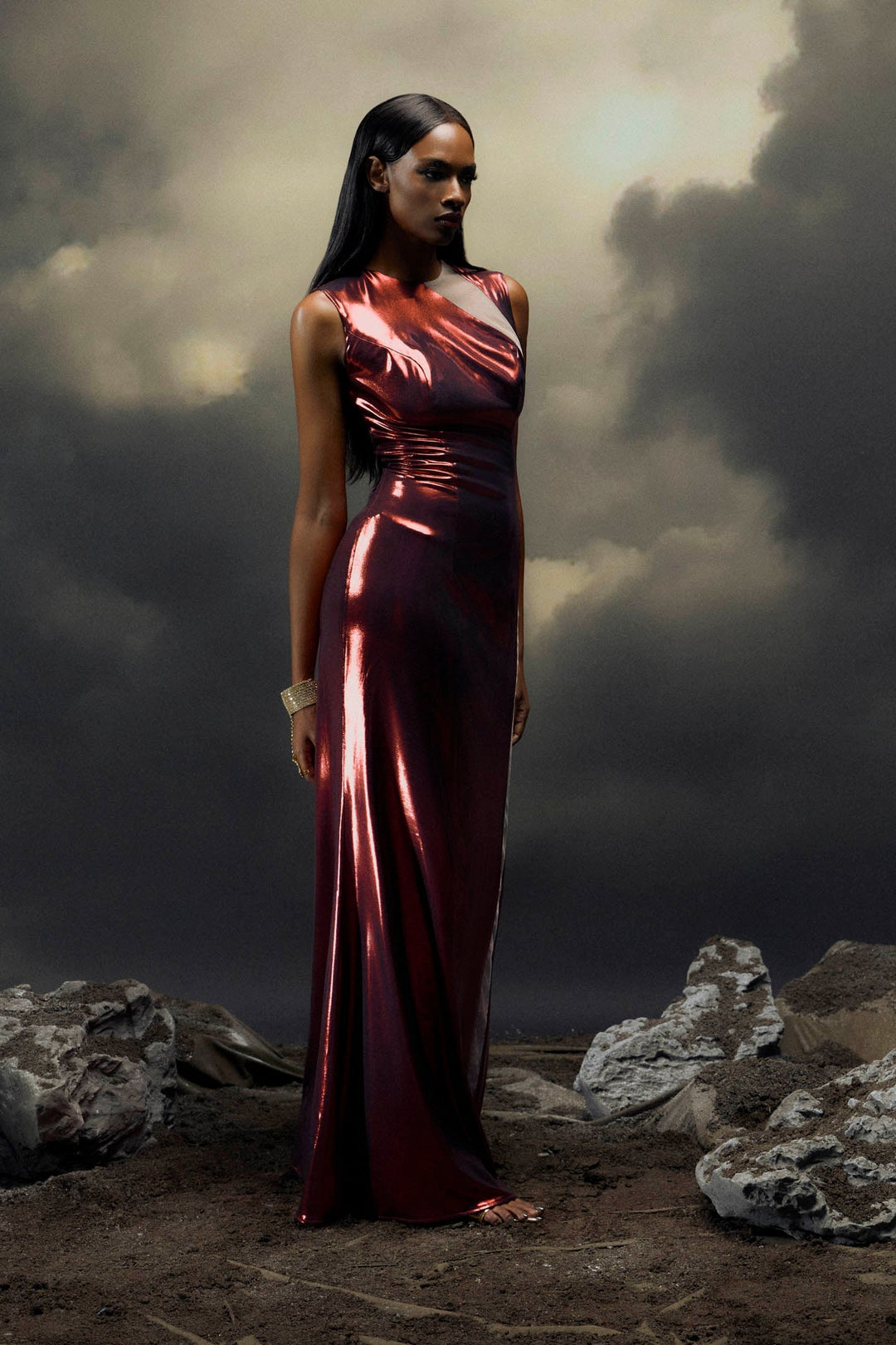 Joanna Metalik Fileli Anka Uzun Elbise