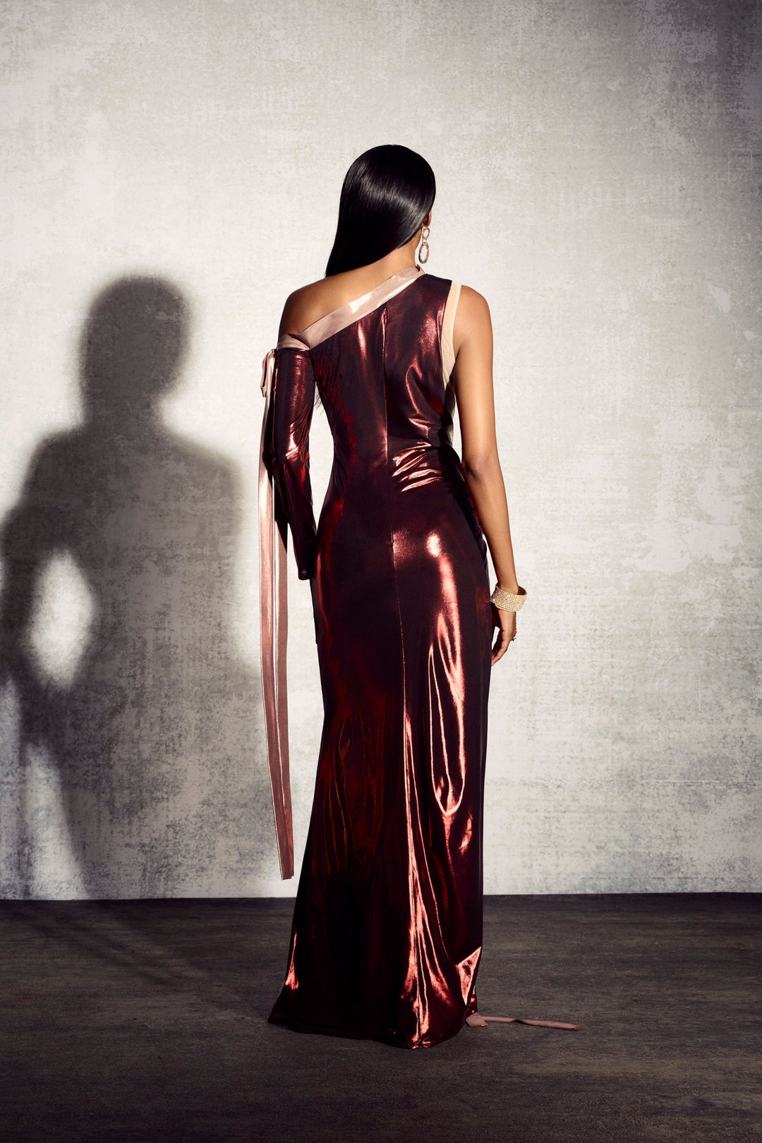 Rebecca Asimetrik Uzun Kollu Maxi Elbise