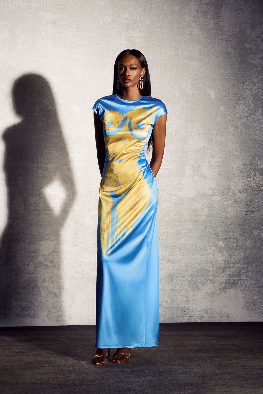 Abigail Baskılı Kısa Kollu Maxi Bölme Elbise