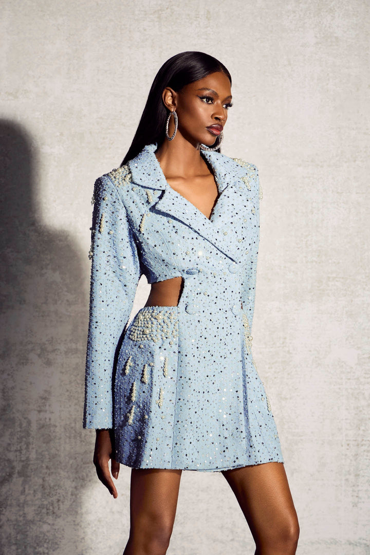 Leona İncili Dekolteli Mini Elbise