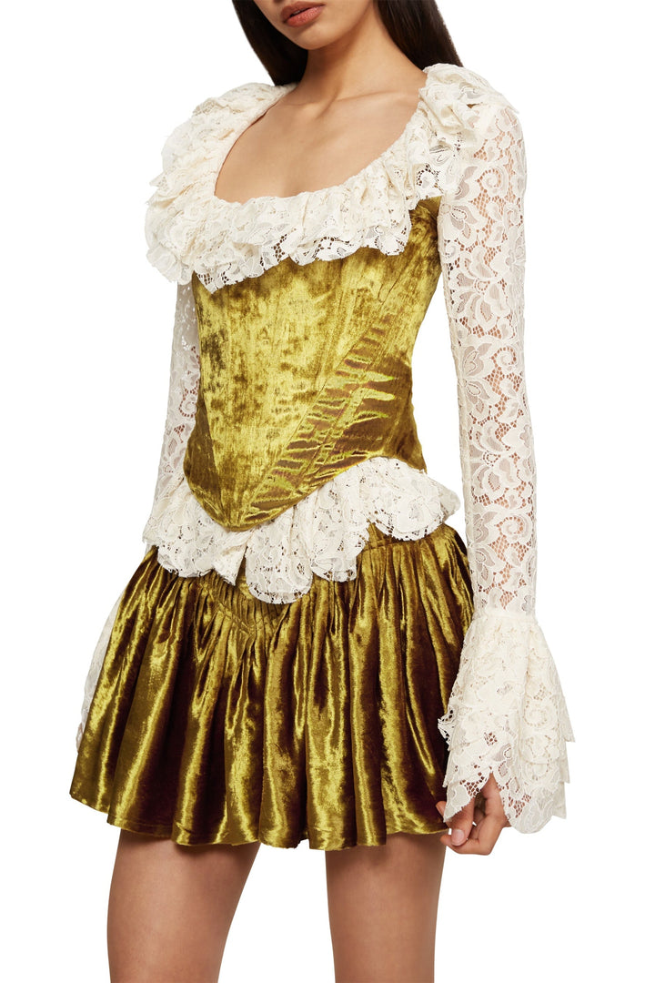 Mona Kare Yaka Kadife Korse Takım