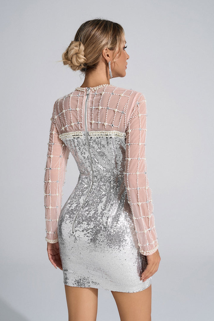 Ayleen Gümüş İnci Işıltılı Mini Etek