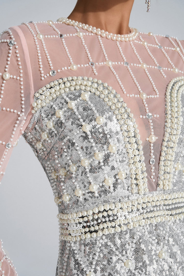 Ayleen Gümüş İnci Işıltılı Mini Etek