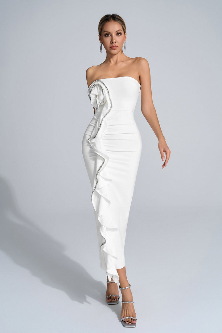 Kyler Diamante Çiçekli Midi Bandaj Maxi Elbise