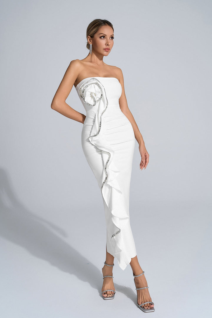 Kyler Diamante Çiçekli Midi Bandaj Maxi Elbise