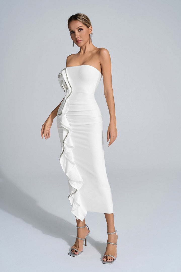 Kyler Diamante Çiçekli Midi Bandaj Maxi Elbise