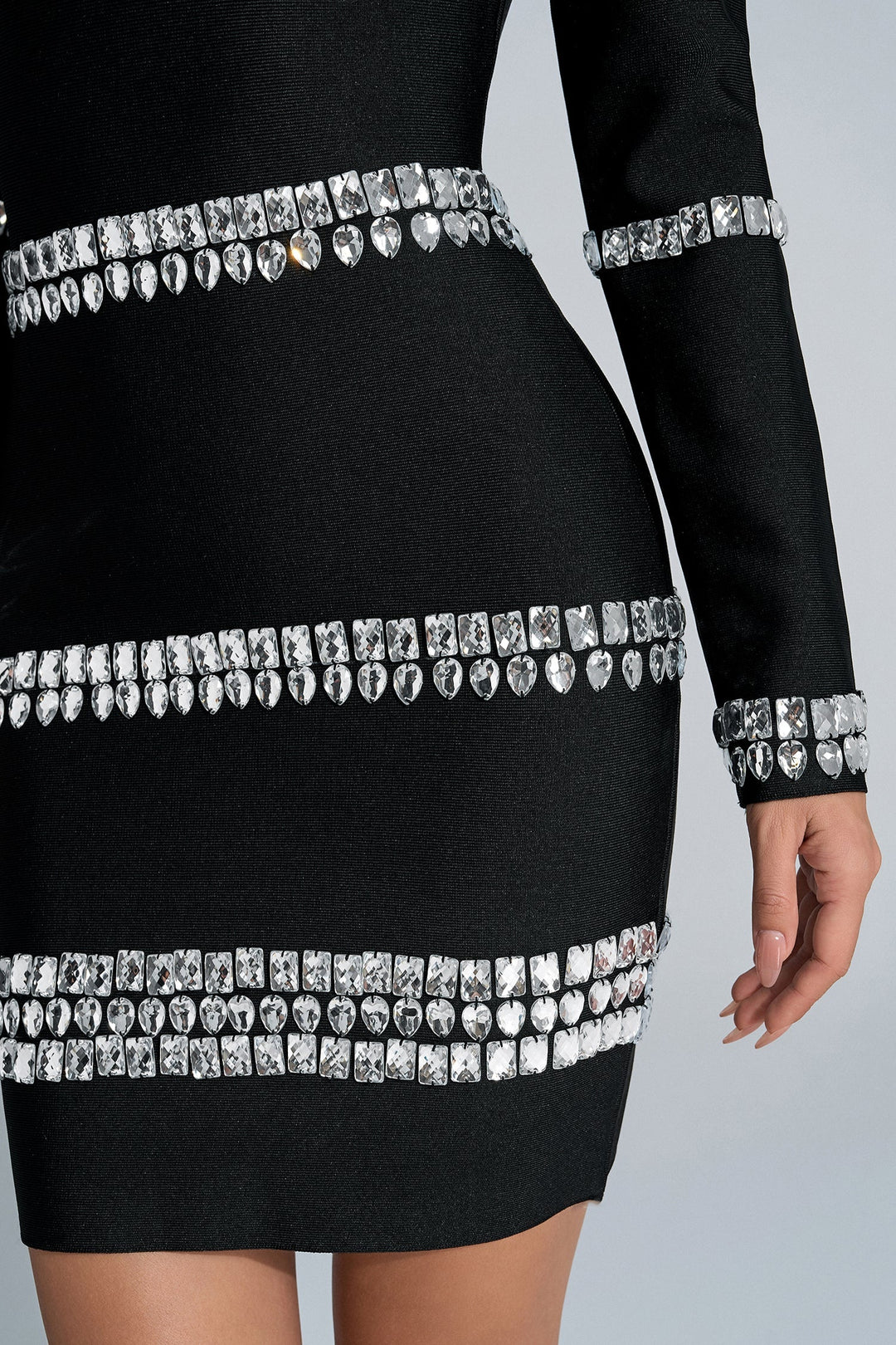 Elva Siyah Pırlanta Uzun Kol Mini Etek