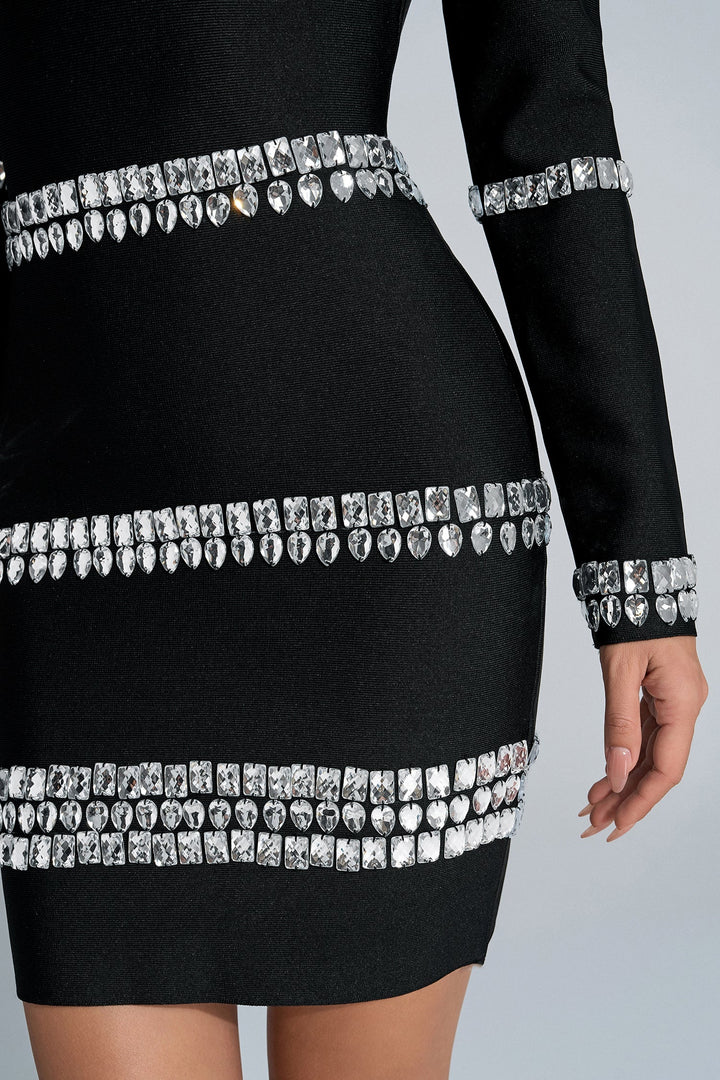 Elva Siyah Pırlanta Uzun Kol Mini Etek