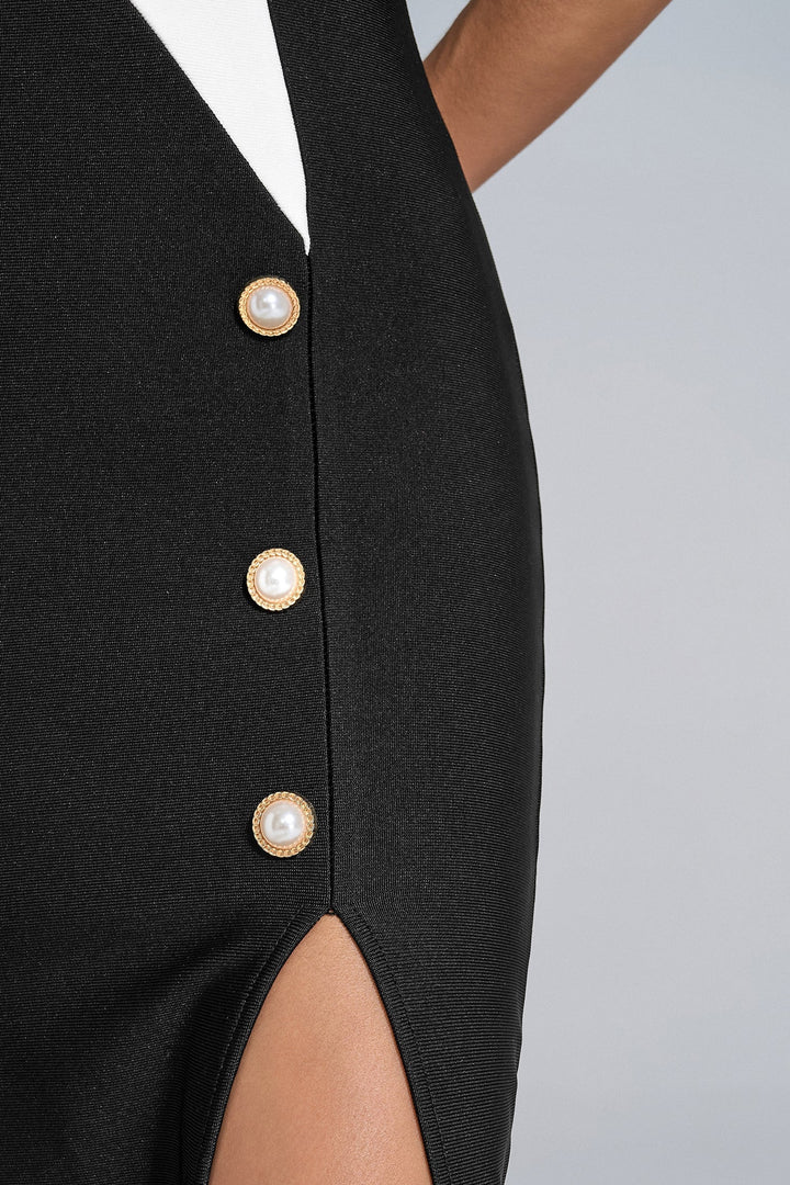 Neil Siyah Beyaz Uzun Elbise