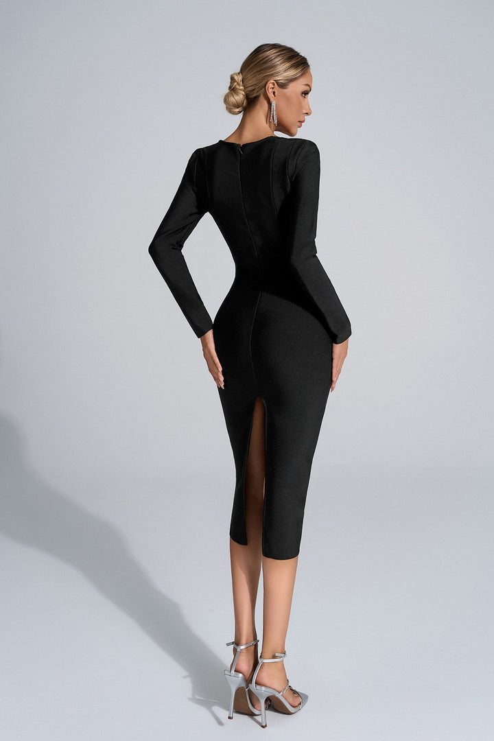 Esmeralda Siyah Uzun Kollu Midi Elbise