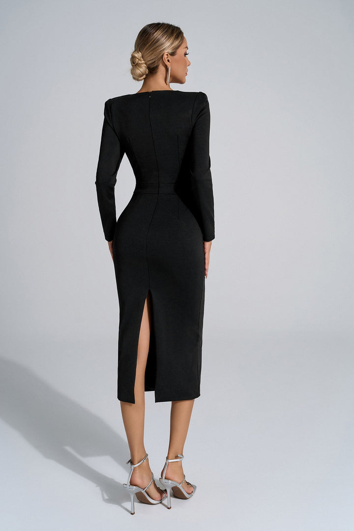 Aylin Siyah Payet Midi Elbise