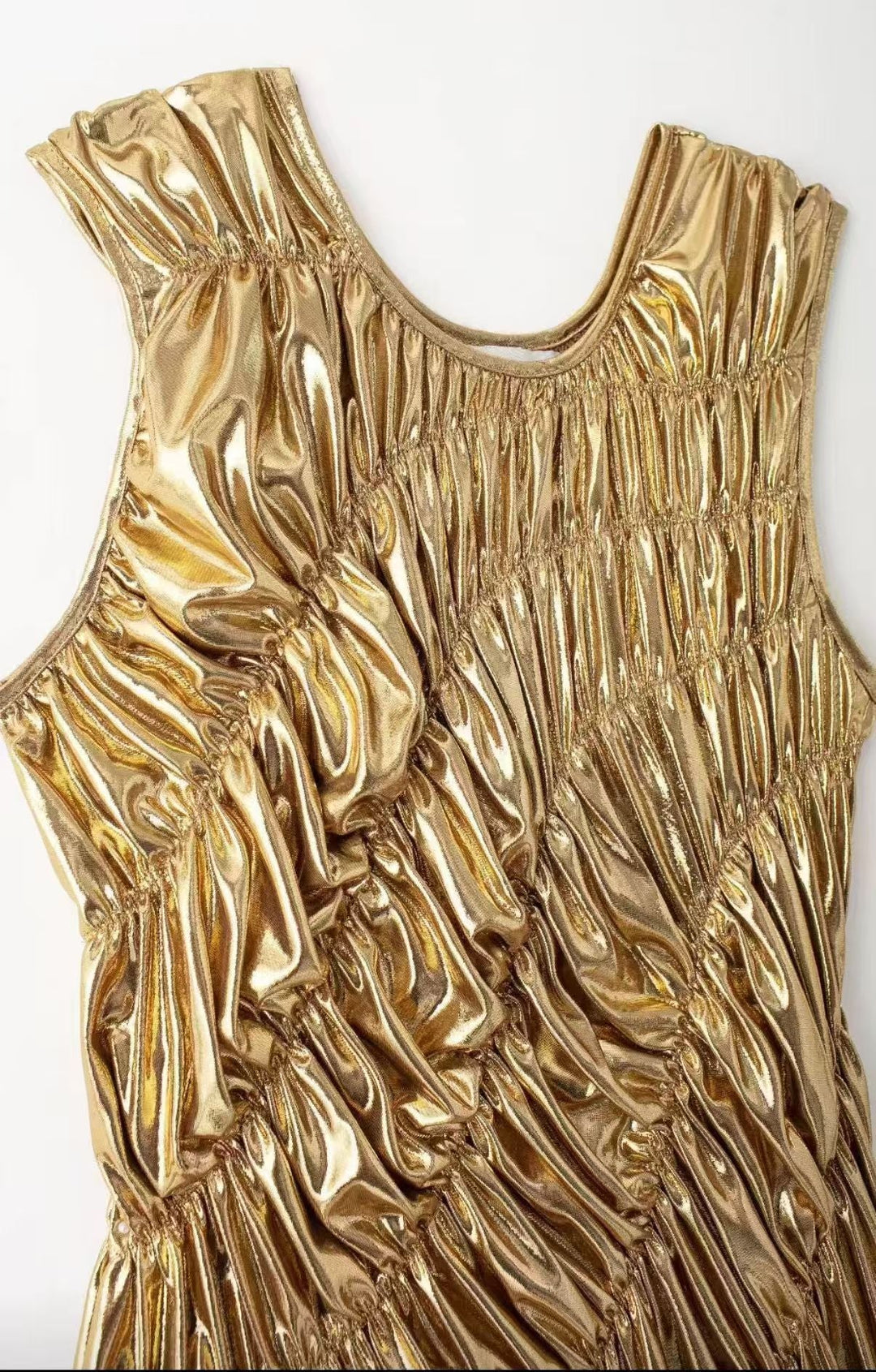 Camila Metalik Piliseli Midi Elbise