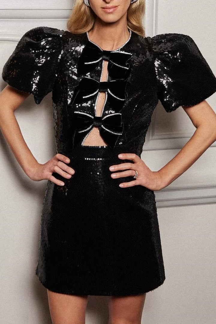 Isabel Payet Kadife Fiyonklu Mini Elbise