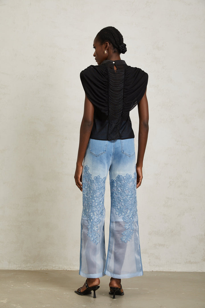 Zazie Siyah Fırfırlı Büzgülü Tül Üst