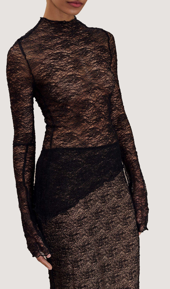 Transparan Dantel Etek Üst Takım