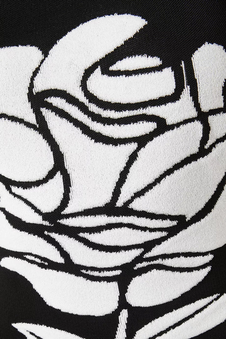 Darlene Boyundan Bağlamalı Çiçekli Sırtı Açık Midi Triko Elbise